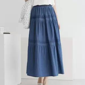 [옷자락]여자 프릴 캉캉 A라인 여름 마실룩 데님 롱스커트