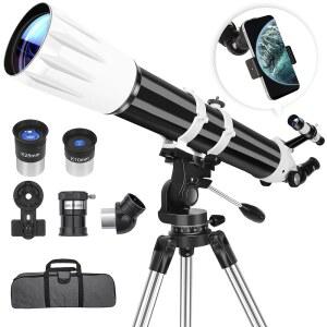 Hawkko 망원경 90mm 조리개 900mm 천문 굴절 성인용 고출력 천문학 초보자를 위한 멀티 코팅 전문 AZ 마운트 휴대용 가방 휴대폰 어댑터