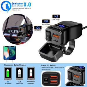 PD QC3.0 오토바이 USB 고속 셀룰러 충전기 방수 유형 C 포트 소켓 커넥터 셀 모바일 전압계 디지털