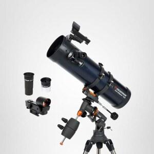 Celestron AstroMaster 114EQ Newtonian 망원경 초보자를 위한 반사 전체 코팅 유리 광학 렌즈 높이 조절 가능한 삼각대