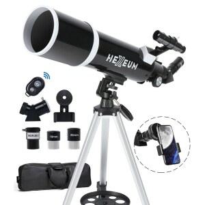 Koolpte 성인 초보자 천문학자를 위한 망원경 80mm 조리개 600mm 완전 멀티 코팅 고투과 코팅 AZ 마운트 삼각대 휴대폰 어댑터 휴대용 가방 무선 제어