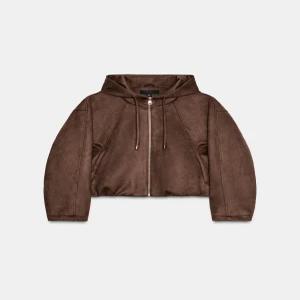 ZARA 페이크 스웨이드 후드 봄버 재킷 - 브라운 6318/801/700