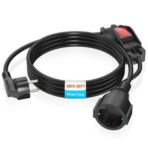 스위치가 있는 유럽 남성-여성 전원 연장 코드  AC 케이블  2m 250V 16A