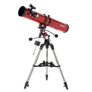 AmScope 적도 마운트가 있는 반사판 EQ 망원경 114mm 조리개 900mm 초점 거리 스테인리스 스틸 삼각대 레드 도트 파인더