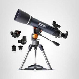 Celestron AstroMaster 102AZ 망원경 짧은 튜브 굴절 전체 코팅 유리 광학 높이 조절 가능한 삼각대 보너스 천문학 소프트웨어 패키지