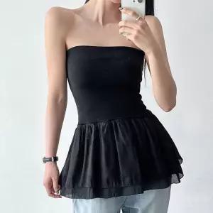 [옷자락]여자 레이어드 캉캉 프릴 튜브탑 슬림핏 이너 티셔츠