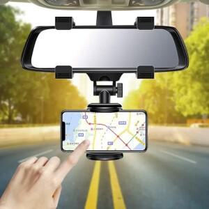 360도 회전 차량용 핸드폰 거치대  백미러 장착 브래킷  내비게이션 GPS 모바일 스탠드 클립  접이식 조절