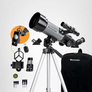 Celestron 70mm 여행용 스코프 DX 휴대용 굴절 망원경 전체 코팅 유리 광학 초보자에게 이상적인 추가 천문학 소프트웨어 패키지 한글이 아닐 있음 디지스코핑 스마트폰 어댑터