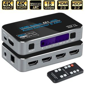 미니 소형 HDMI 스위치 오디오 추출기  ARC 및 광학 토스링크 2.0 4K 60Hz 스위처 리모컨  애플 호환 TV 플