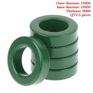 5피스 Mn-Zn 고전도성 녹색 페라이트 코어 링 31x19x8mm 방지 필터 인덕터