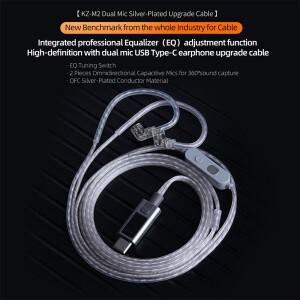 KZ M2 케이블 은도금 업그레이드 헤드폰 와이어 Type-C 2PIN 3.5mm ZSN ZSX EDX PRO AS16 ZS10 X Castor D-