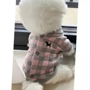 강아지 체크 퀄팅 똑딱이 점퍼 그레이 1P 겨울 산책