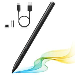 MICROSOFT SURFACE PRO용 ZSPEED PEN 9 /8 /X /7 + /6 /5 /4 /3 GO 3 /2 /1 BOOK 1 3 STUDIO /2 MPP 2.0 스타일러스 펜 4096 압력 기울기 손바닥 거부 자기 USB-C 충전 /블랙