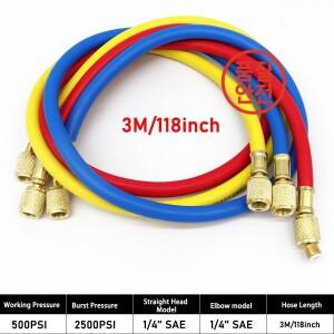 3M/118인치 3PCS 냉매 충전 호스 세트(2500~500) AC는 공기 상태 매니폴드 게이지 R12 적합