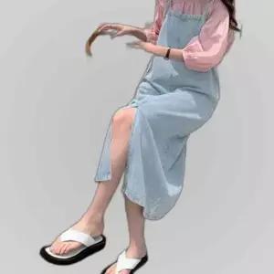 여성 심플한 데님 D1 멜빵원피스