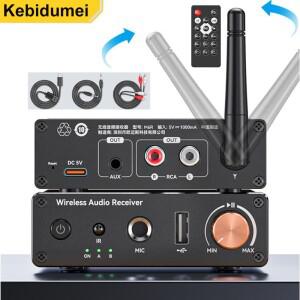 KEBIDUMEI 블루투스 6.0 오디오 수신기 3.5mm AUX RCA USB 6.5MM 마이크 노래방 음악 무선 어댑터(IR 리모