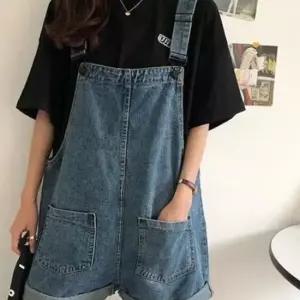 여자 멜빵 롤업 꾸안꾸 멜빵바지 점프수트 청반바지