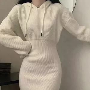 휴가룩 여성 골지 후드 긴팔 니트 원피스 데일리룩