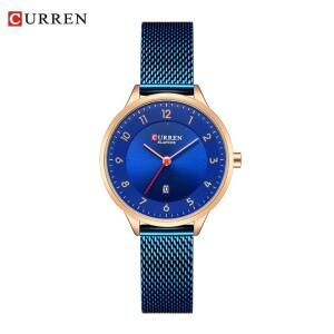 CURREN 여성용 일본 무브먼트 쿼츠 시계 심플 다이얼 금속 메쉬 스트랩 캐주얼