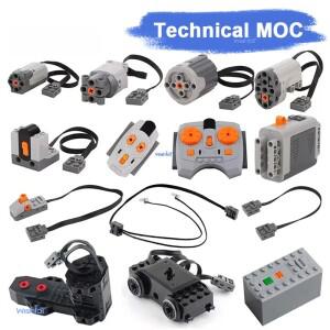 MOC 기술 부품 파워 펑션 서보 모터 리모컨 배터리 박스 스위치라이트 세트 IR 속도 수신기 장난감