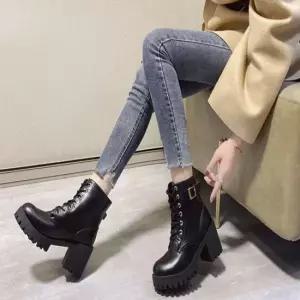 셀럽하우스 여성 루이벤 레이스업 통굽워커 통굽부츠 키높이워커