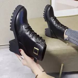 셀럽하우스 여성 통굽 워커 발목 올라오는 하이탑 레이스업 부츠