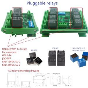 스마트 홈 DIY용 원격 IO 순간/자동 잠금/인터록/지연 스위치 T73 릴레이 플러그형 모듈 RS485 Modbus Rtu