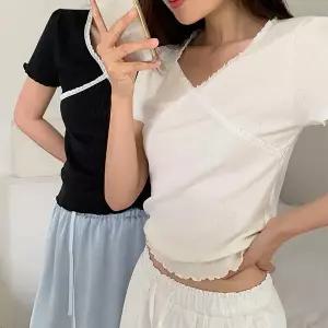 핫핑 [발레코어/여리핏] 피인츠 펀칭레이스 물결 반팔티셔츠