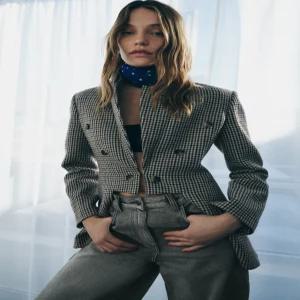 ZARA ZW 컬렉션 LIMITED EDITION 울 비대칭 체크 블레이저 - 스톤 2086/827/806