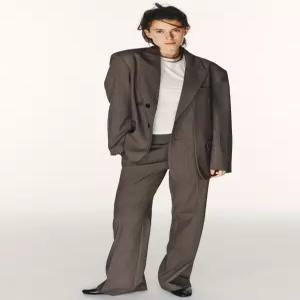ZARA 더블 패브릭 스트라이프 오버사이즈 블레이저 - 브라운 / 크림 1255/853/087