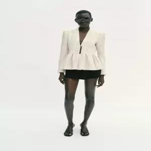 ZARA 페플럼 스트라이프 블레이저 - 크림 / 브라운 2494/491/086