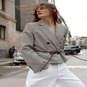 ZARA 깅엄 체크 벨티드 블레이저 - 크림 / 블랙 2469/631/070