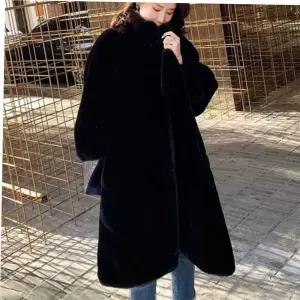 롱 코트 여성 따듯한 겨울 페이크 카라 루즈핏 퍼