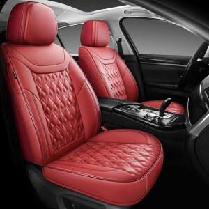COMFDRIVE 카시트 커버 세트 자동차용 인조 가죽 시트 커버 프로텍터 방수 미끄럼 방지 밝고 반짝이는 차량을 멋지게 보이게 2인승 와인 레드