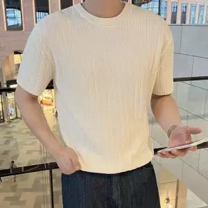 [피팅남]남자 제만 여름 아이스 부클 골지 라운드 반팔 니트