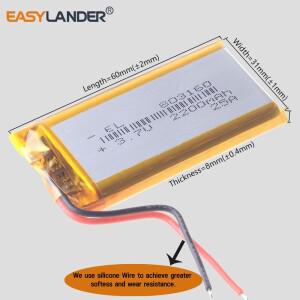 실리콘 와이어 3.7V 2200mAh 폴리머 리튬 LiPo 충전지 803160 휴대폰 핸드폰용 보조베터리 태블릿 PC 전자