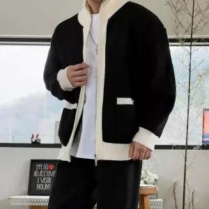 [이룰]워렌 배색 울 카라 니트집업 가디건 4colors