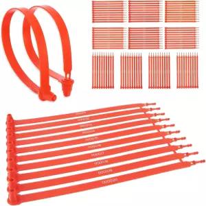 100pcs 플라스틱 트럭 씰 및 9.84인치 변조된 명백한 트레일러 인쇄 화물 컨테이너 물류용 빨간색 번호
