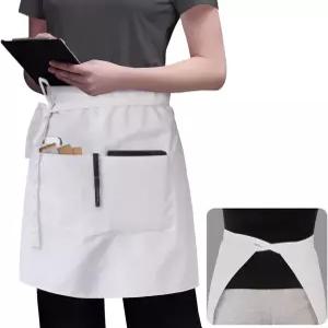 로타넷 서버 앞치마 블랙 포켓 3개 포함 18인치 길이의 웨이트리스 비스트로 하프 허리 여성 남성용 방수