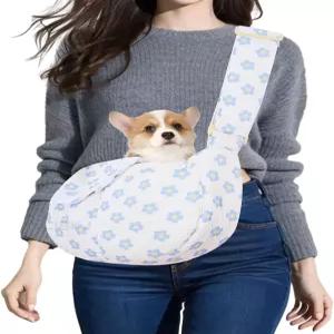 소형견용 CIBKJ 반려견용 슬링 캐리어 야외 여행 지하철용 스트랩 핸드 프리 고양이 블루 플라워