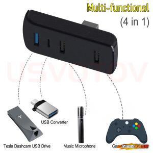 호환 테슬라 모형 3 Y 3+ Y 주니퍼용 글로브 박스 도킹 스테이션 USB 허브 포트 차량용 4-in-1 USB 확장 충