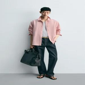 ZARA 자라 루즈핏 스트라이프 셔츠 - 로즈핑크 4286/184/620 127240