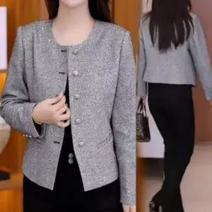 [하프클럽/]여성 중년 하객룩 간절기 긴팔 라운드 재킷 트위드 자켓