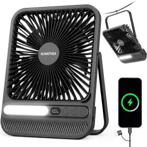 오라테아 10000mAh 여행용 선풍기 7인치 휴대용 책상 LED 조명이 있는 초박형 충전식 캠핑용 디스플레이