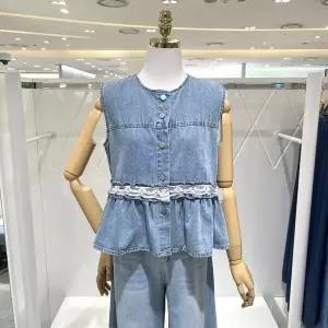 밸리걸 레이스 로고 데님 블라우스 628160