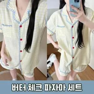 [mbWzhk_66]파자마 반팔 홈웨어 체크잠옷 세트 3114