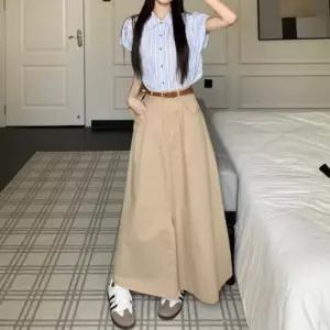 [옷자락]여자 백밴딩 후레아 면원단 에이라인 SS 미색 롱스커트