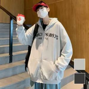 영문 레더링 포인트 깔끔한 디자인 오버핏 후드 집업