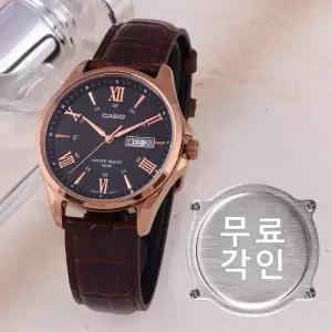 무료각인 카시오 MTP-1384L-1A 클래식 데이데이트 로마문자 정장 남자 가죽 시계 e10