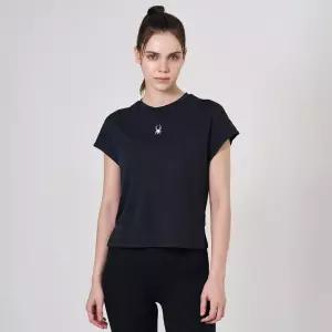 스파이더 여성 골지 드랍숄더 티셔츠 SPKMCNRS253WBLK